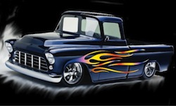 1955 chevy chevrolet pickup hot rod blue candy pearl with flames